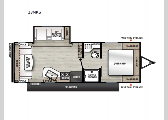 Floorplan - 2025 Aurora Light 23MKS Travel Trailer