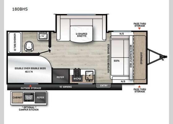 Floorplan - 2025 Aurora Sky Series 180BHS Travel Trailer