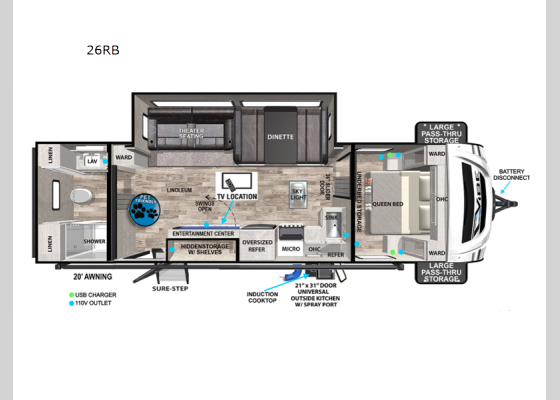 Floorplan - 2023 Vibe 26RB Travel Trailer