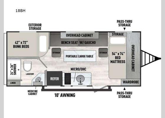 Floorplan - 2025 Clipper 4K Series 18BH Travel Trailer