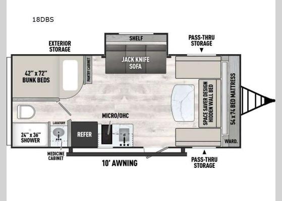 Floorplan - 2025 Clipper 4K Series 18DBS Travel Trailer