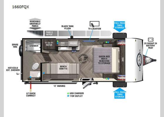 Floorplan - 2023 Ozark 1660FQX Travel Trailer