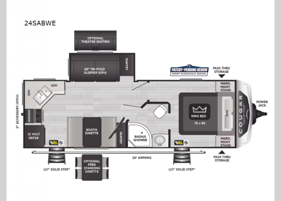 Floorplan - 2024 Cougar Half-Ton 24SABWE Travel Trailer