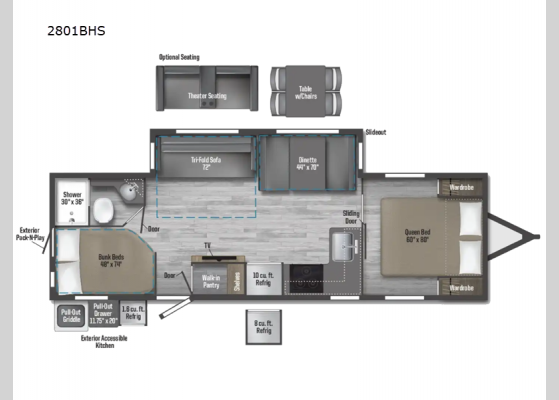 Floorplan - 2025 Minnie 2801BHS Travel Trailer