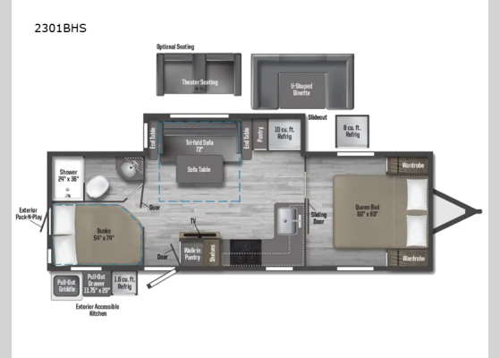 Floorplan - 2025 Minnie 2301BHS Travel Trailer