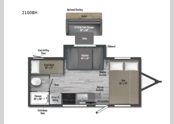 Floorplan - 2025 Micro Minnie FLX 2100BH Travel Trailer