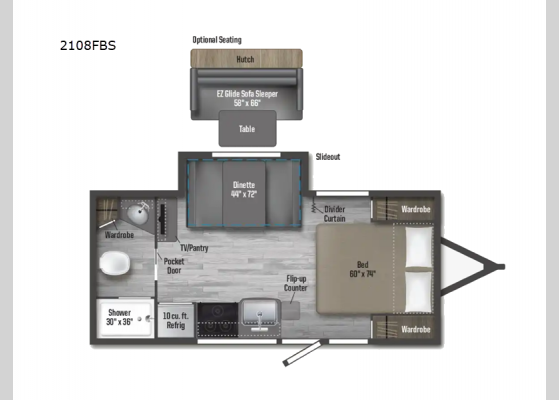 Floorplan - 2025 Micro Minnie FLX 2108FBS Travel Trailer