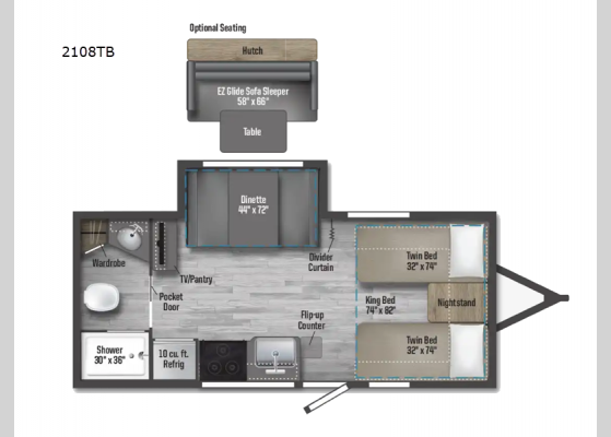 Floorplan - 2025 Micro Minnie FLX 2108TB Travel Trailer