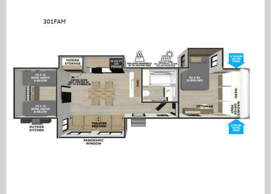 Floorplan - 2026 Salem Hemisphere 301FAM Travel Trailer