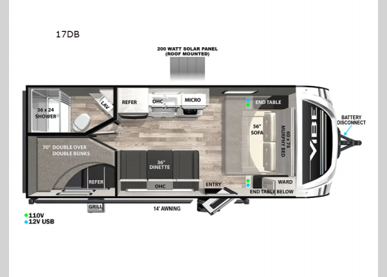 Floorplan - 2025 Vibe 17DB Travel Trailer