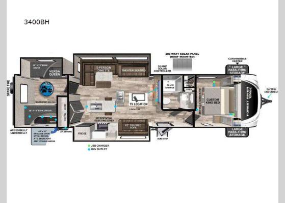 Floorplan - 2025 Vibe 3400BH Travel Trailer