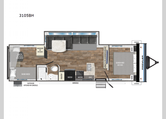 Floorplan - 2025 Prowler 3105BH Travel Trailer