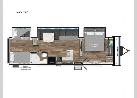 Floorplan - 2025 Prowler 3307BH Travel Trailer