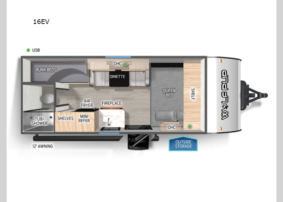 Floorplan - 2025 Cherokee Wolf Pup 16EV Travel Trailer