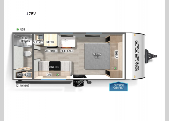 Floorplan - 2025 Cherokee Wolf Pup 17EV Travel Trailer