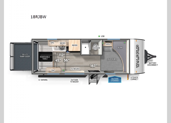 Floorplan - 2025 Cherokee Wolf Pup 18RJBW Toy Hauler Travel Trailer