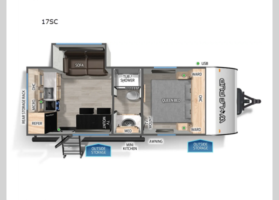 Floorplan - 2025 Cherokee Wolf Pup 17SC Travel Trailer