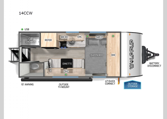 Floorplan - 2025 Cherokee Wolf Pup 14CCW Travel Trailer