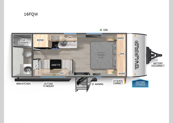 Floorplan - 2025 Cherokee Wolf Pup 16FQW Travel Trailer