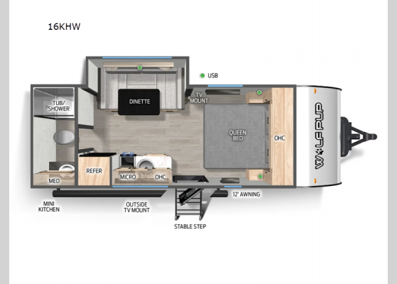 Floorplan - 2025 Cherokee Wolf Pup 16KHW Travel Trailer