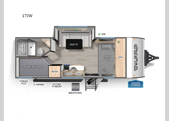 Floorplan - 2025 Cherokee Wolf Pup 17JW Travel Trailer