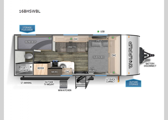 Floorplan - 2025 Cherokee Wolf Pup Black Label 16BHSWBL Travel Trailer