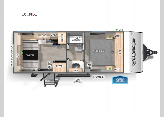 Floorplan - 2025 Cherokee Wolf Pup Black Label 16CMBL Travel Trailer