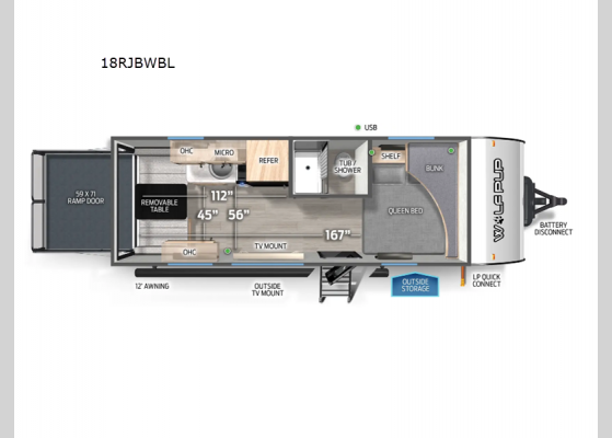 Floorplan - 2025 Cherokee Wolf Pup Black Label 18RJBWBL Toy Hauler Travel Trailer