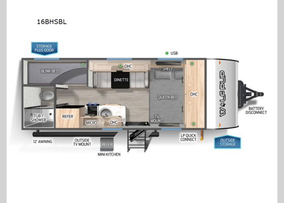 Floorplan - 2025 Cherokee Wolf Pup Black Label 16BHSBL Travel Trailer