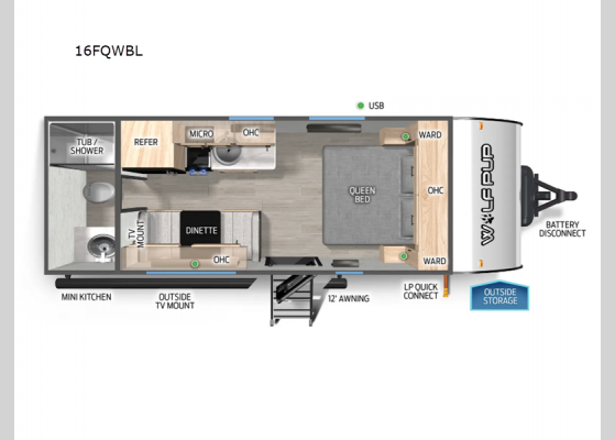 Floorplan - 2025 Cherokee Wolf Pup Black Label 16FQWBL Travel Trailer