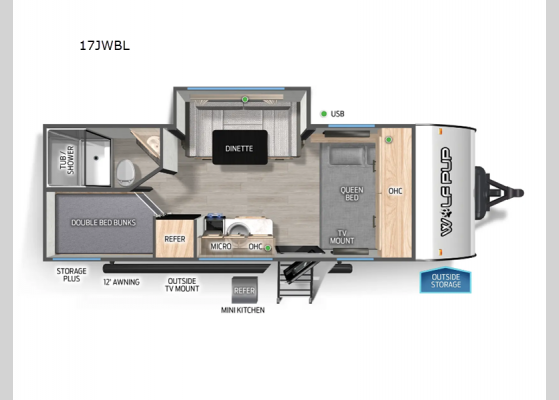 Floorplan - 2025 Cherokee Wolf Pup Black Label 17JWBL Travel Trailer