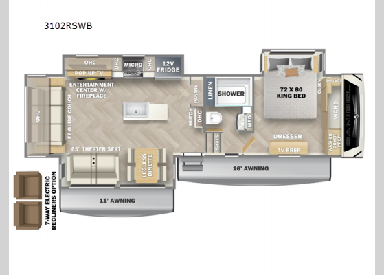 Floorplan - 2025 Sanibel 3102RSWB Fifth Wheel