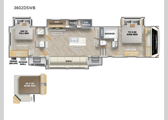 Floorplan - 2025 Sanibel 3602DSWB Fifth Wheel