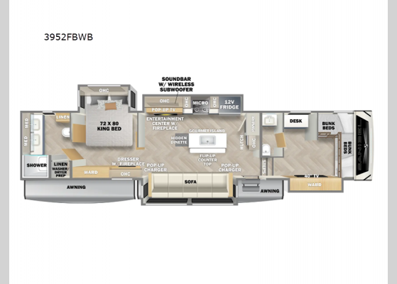 Floorplan - 2025 Sanibel 3952FBWB Fifth Wheel