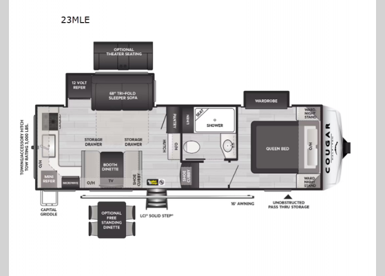 Floorplan - 2025 Cougar Half-Ton 23MLE Fifth Wheel