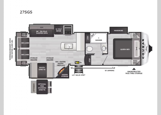 Floorplan - 2025 Cougar Half-Ton 27SGS Fifth Wheel