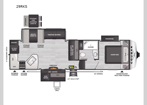 Floorplan - 2025 Cougar Half-Ton 29RKS Fifth Wheel