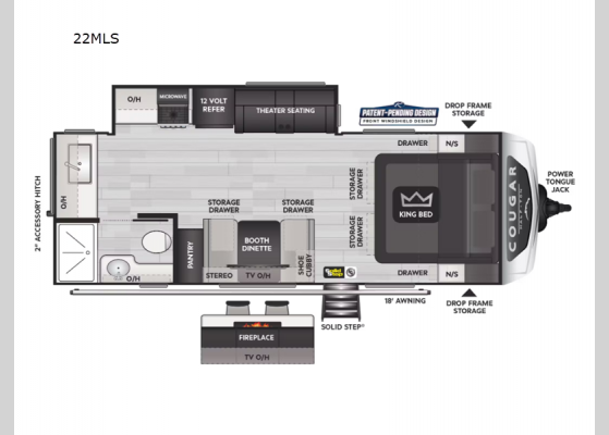 Floorplan - 2025 Cougar Half-Ton 22MLS Travel Trailer