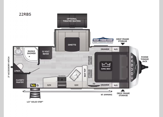 Floorplan - 2025 Cougar Half-Ton 22RBS Travel Trailer