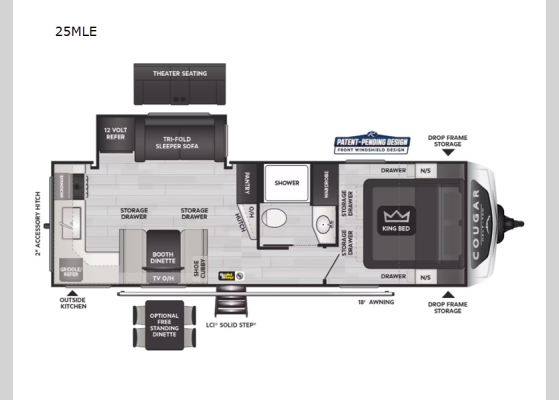 Floorplan - 2025 Cougar Half-Ton 25MLE Travel Trailer