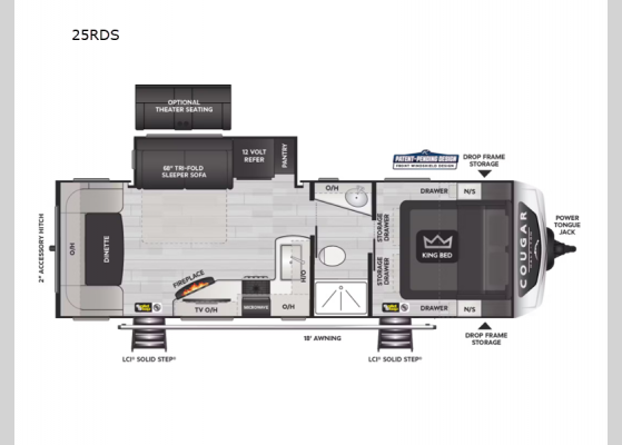 Floorplan - 2025 Cougar Half-Ton 25RDS Travel Trailer