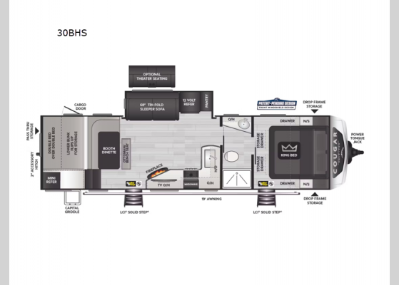 Floorplan - 2025 Cougar Half-Ton 30BHS Travel Trailer