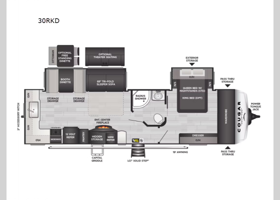 Floorplan - 2025 Cougar Half-Ton 30RKD Travel Trailer