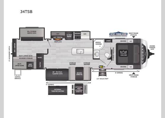 Floorplan - 2025 Cougar Half-Ton 34TSB Travel Trailer