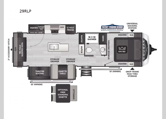 Floorplan - 2025 Cougar Half-Ton 29RLP Travel Trailer