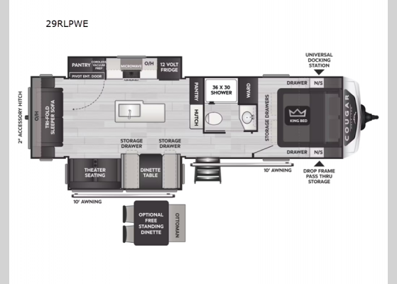 Floorplan - 2025 Cougar Half-Ton 29RLPWE Travel Trailer