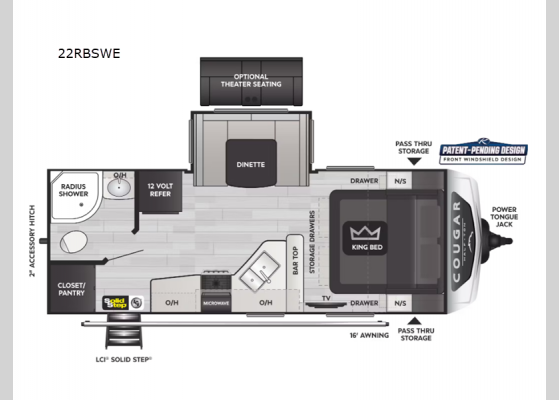 Floorplan - 2025 Cougar Half-Ton 22RBSWE Travel Trailer