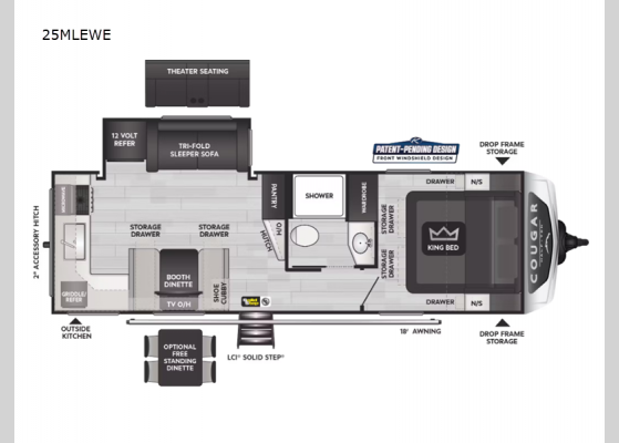 Floorplan - 2025 Cougar Half-Ton 25MLEWE Travel Trailer