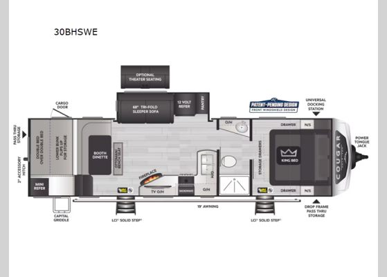 Floorplan - 2025 Cougar Half-Ton 30BHSWE Travel Trailer