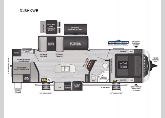 Floorplan - 2025 Cougar Half-Ton 31BHKWE Travel Trailer